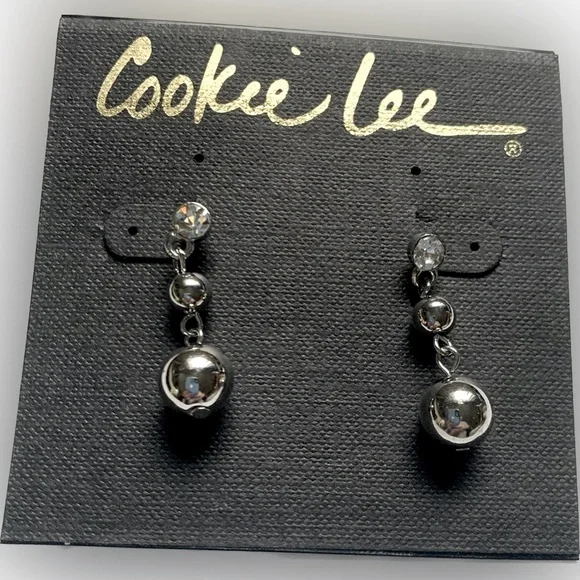 🪙Genuine Crystal & Silver Tone Dangling Ball Drop Stud Earrings by Cookie Lee - Picture 6 of 8